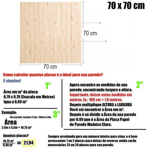 Papel de Parede 3D Madeira Clara Kit 6 Painel Adesivo Decorativo 70 x 70 cm - 5
