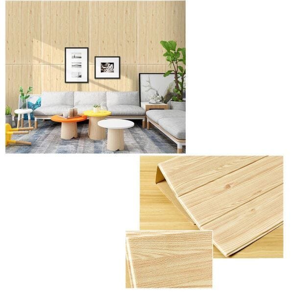 Papel de Parede 3D Madeira Clara Kit 6 Painel Adesivo Decorativo 70 x 70 cm - 7