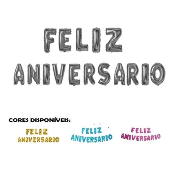 Balao 40cm metalizado 16 letras inflavel feliz aniversario faixa festa com fita para colagem - 1
