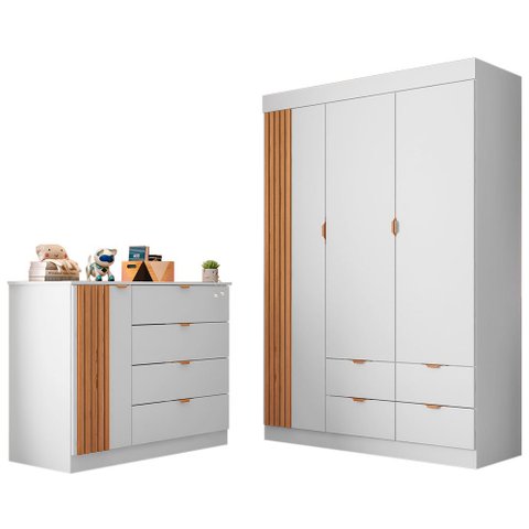 Guarda Roupa e Cômoda Infantil Ayla Branco - Phoenix Baby