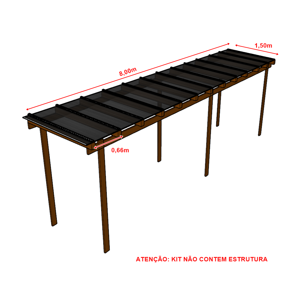 Ver imagem 2 de Cobertura Policarbonato Alveolar 8,00m x 1,50m - Fume 6mm