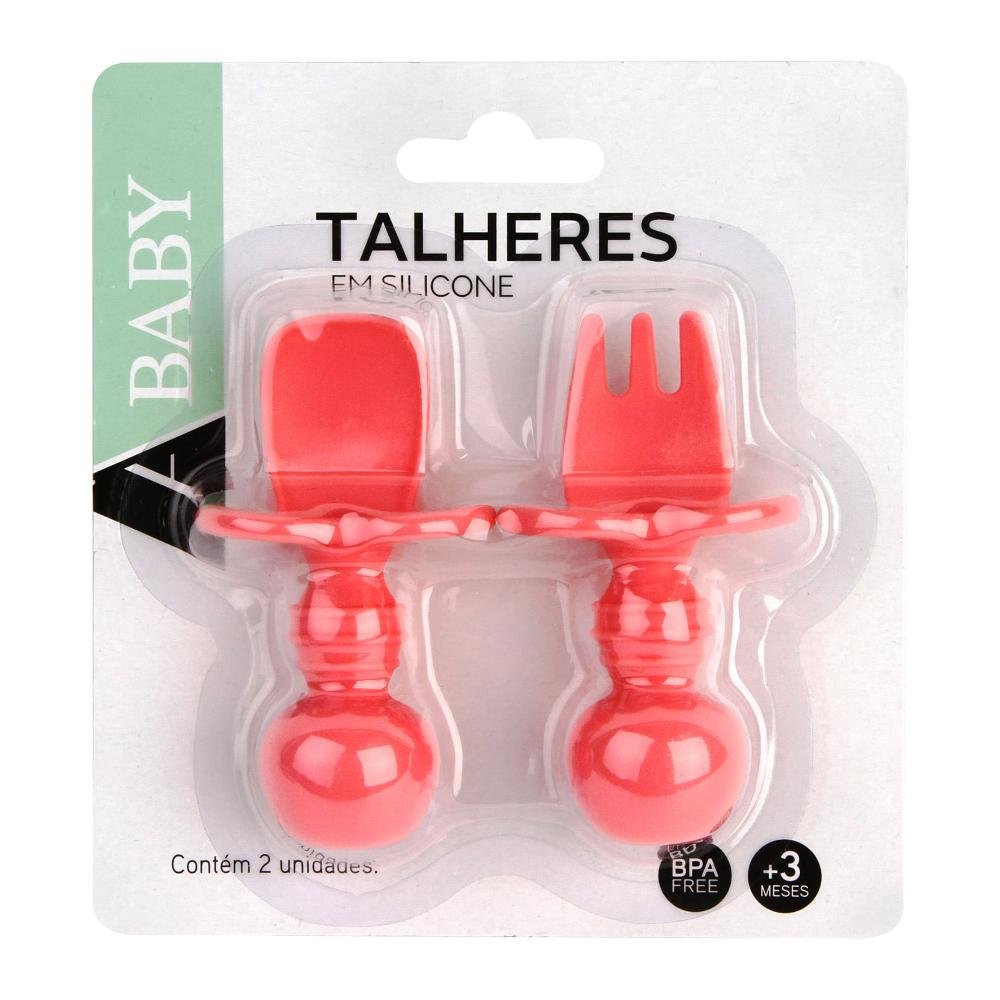 Conjunto de Talheres Silicone Rosa com 2 Peças - A\baby - 2