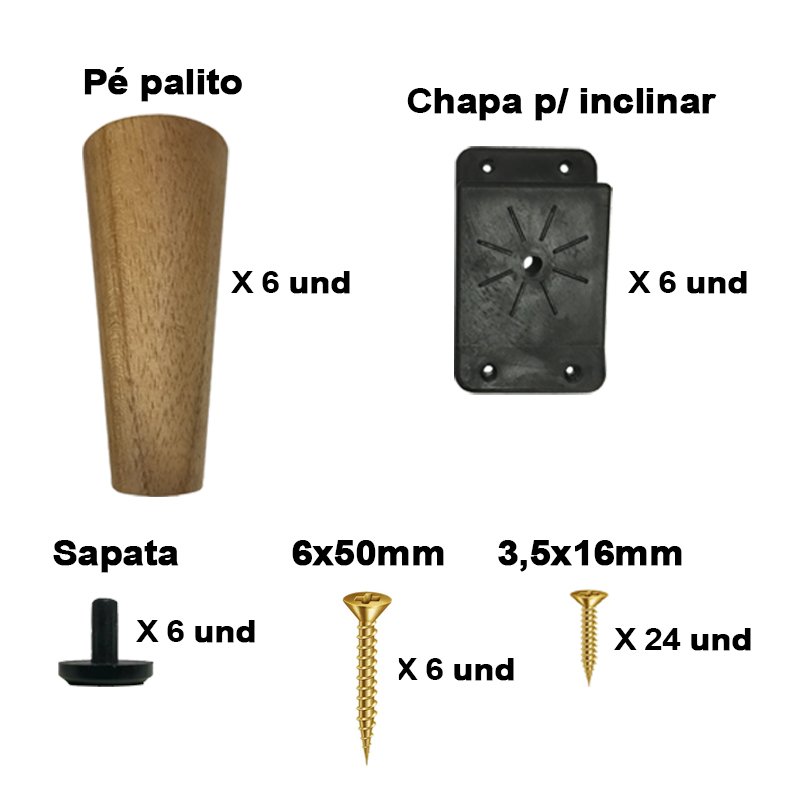 Kit 6 Pés De 15 Cm Cônico Retrô Para Móveis Pé Palito - 2