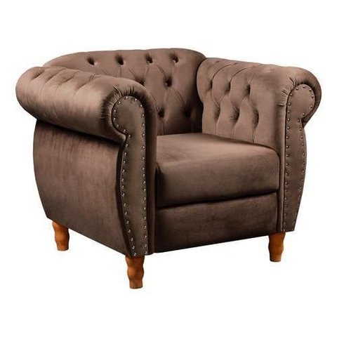 Sofá Nobreza Poltrona Chesterfield Veludo Marrom