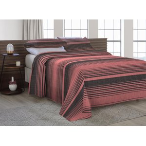 Kit Cobre Leito King Size Com Fronhas Em Piquet Algodão 3 Peças Listrado Vermelho e Preto