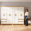 Ver imagem 2 de Guarda Roupa Casal Grande 8 Portas 4 Gavetas Moderno Paris Off White / Amadeirado