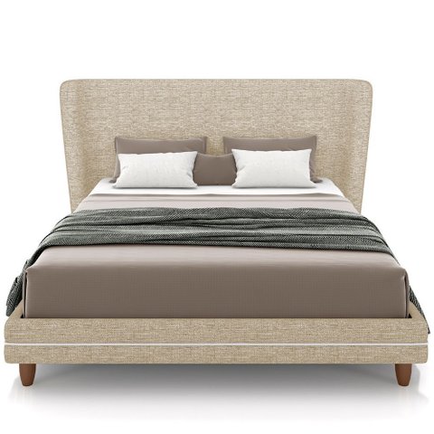 Cabeceira King Nilo 195cm com Cama Pés Madeira Suném P05 Linho Bege Escuro Bouclê Cru - Lyam Decor