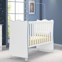 Ver imagem 2 de Berço Nuvem de Algodão Simples Grade Fixa Branco/ Azul com rodízio + Colchão para Quarto Infantil