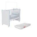 Ver imagem 1 de Berço Nuvem de Algodão Simples Grade Fixa Branco/ Azul com rodízio + Colchão para Quarto Infantil