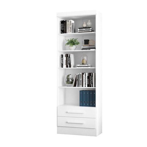 Escritório com Escrivaninha 2 Gavetas e Livreiro Multiuso com 2 Gavetas Branco - Fdecor