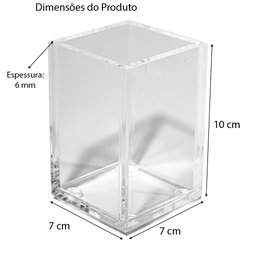 Porta Canetas Pincéis Pote Acrílico Cristal 6mm 7x7x10 cm Centauri Acrílicos PCP-6MM - 3