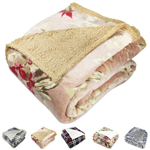 Cobertor Sherpa Queen Dupla Face Sherpa Toque Pele de Ovelha Carneiro - floral rosa