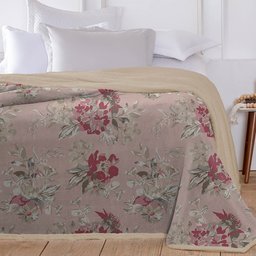 Cobertor Sherpa Queen Dupla Face Sherpa Toque Pele de Ovelha Carneiro - floral rosa - 2
