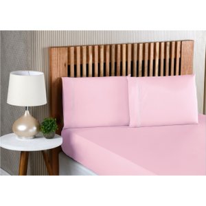 Jogo de Lençol King Size 3 Peças 100% Algodão Percal 200 Fios com Acabamento em Ponto Palito Rosa