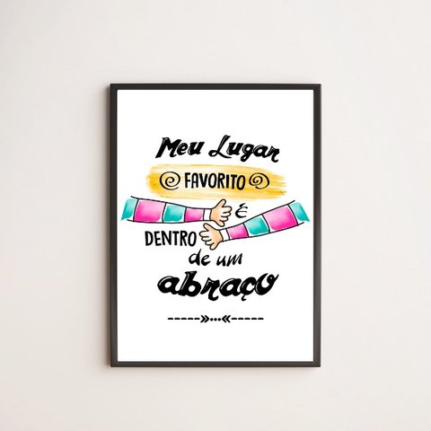 Quadro Decorativo Abraço 24x18cm - com vidro:Madeira preta