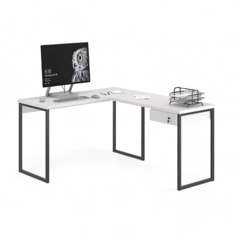 Mesa Home Office Escrivaninha L Industriale Branco com Gaveteiro