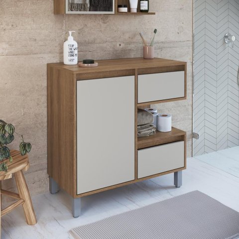 Gabinete para Banheiro 80cm 1 Porta 2 Gavetas e Nicho Mel/Arenas Paula Bl2001 - Faema Móveis