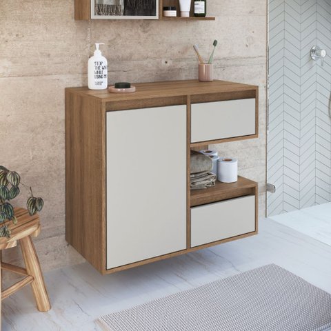 Gabinete para Banheiro 80cm 1 Porta 2 Gavetas e Nicho Mel/Arenas Paula BL2001 - Faema Móveis