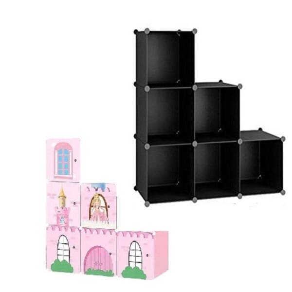 Armario modular organizador infantil Portátil de brinquedos sapateira com 6 Portas rosa meninas - 1