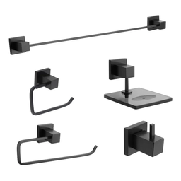 Kit Acessórios P/ Banheiro Metal 5 Peças Luxo Quadrado Preto - 1