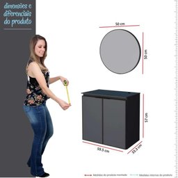 Conjunto Banheiro Aço Gabinete Umbu 60 Com Cuba Prisma Base e Espelho Luna Cozimax Preto - 5