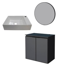 Conjunto Banheiro Aço Gabinete Umbu 60 Com Cuba Prisma Base e Espelho Luna Cozimax Preto - 1
