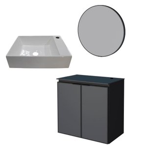 Conjunto Banheiro Aço Gabinete Umbu 60 Com Cuba Prisma Base e Espelho Luna Cozimax Preto