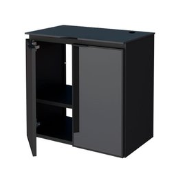 Conjunto Banheiro Aço Gabinete Umbu 60 Com Cuba Prisma Base e Espelho Luna Cozimax Preto - 2