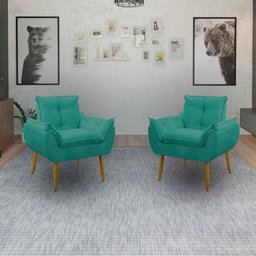 Kit 2 Poltrona Decorativa Sala de Estar Escritório Quarto Prime Cor: Azul Turquesa - 5