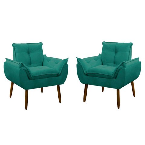 Kit 2 Poltrona Decorativa Sala de Estar Escritório Quarto Prime Cor: Azul Turquesa