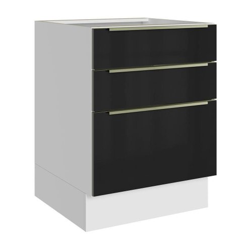 Balcão de Cozinha 60 Cm 3 Gavetas (sem Tampo) Branco/preto Lux Madesa Branco/preto
