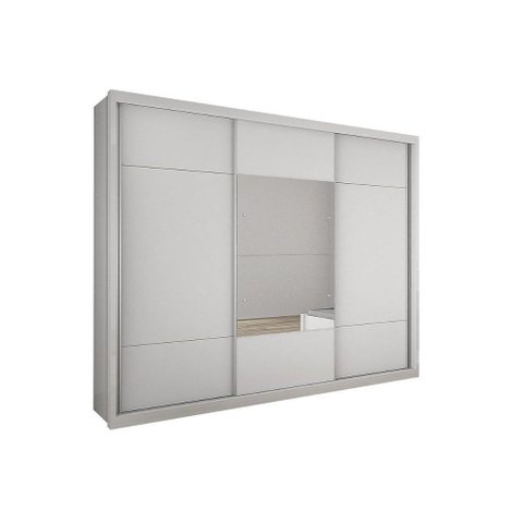 Guarda Roupa Casal 3 Portas de Correr e 4 Gavetas C- Espelho Arezzo Plus Branco - Novo Horizonte