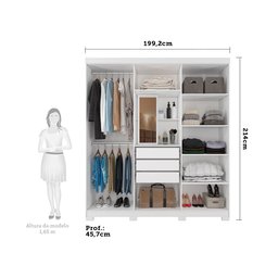 Guarda Roupa Casal em MDF 6 Portas 3 Gavetas Espelho Interno Giratório e Pés Clara Panan Móveis - 3