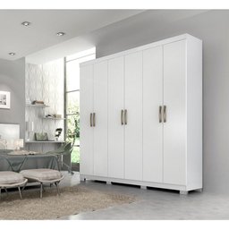 Guarda Roupa Casal em MDF 6 Portas 3 Gavetas Espelho Interno Giratório e Pés Clara Panan Móveis - 1