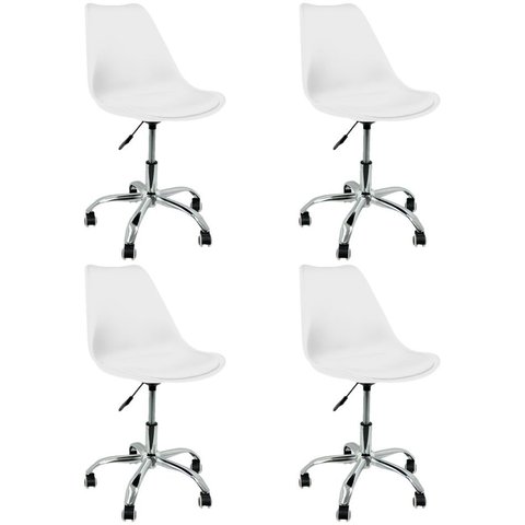 Kit 4 Cadeiras Leda Office Luisa Saarinen Estofada Base Giratória Cromada - Branco