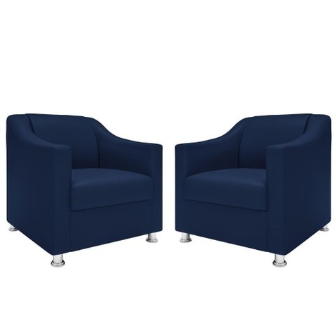 Kit 2 Poltronas Killa para Recepção Consultório Barbearia Azul-marinho