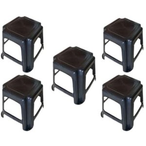 Kit 5 Bancos Plástico Banquinho Preto Infantil 34cm
