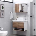 Ver imagem 1 de Gabinete Banheiro Kit Bergamo Pia Quinto 63cm Nogal - Rorato