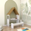 Ver imagem 3 de Mesa Infantil Casinha Montessoriana com Banco 100% Mdf Branco Brilho/amêndoa - Panorama Móveis