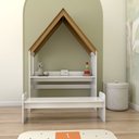 Ver imagem 2 de Mesa Infantil Casinha Montessoriana com Banco 100% Mdf Branco Brilho/amêndoa - Panorama Móveis