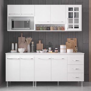 Armário de Cozinha Modulada Compacta Fidelitá Viena 4 Peças 190cm 9 Portas 3 Gavetas com Tampo