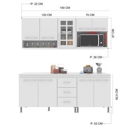 Cozinha Modulada Compacta Fidelitá Viena 4 Peças 190cm 9 Portas 3 Gavetas com Tampo - 4