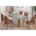 Ver imagem 1 de Conjunto: Mesa de Cozinha Pietá C/ Tampo Madeirado C/ Vidro Canto Curvo 180x90cm e 6 Cadeiras
