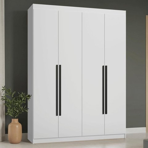 Guarda-Roupa Solteiro 4 Portas Batentes Branco/Branco/Preto Saturno Madesa
