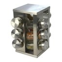 Ver imagem 3 de Porta Tempero 12 Potes Condimento Inox Vidro Giratório