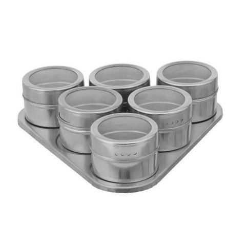 Porta Condimentos Inox 06 Pecas Magnetico 6.5X4.5Cm Suporte