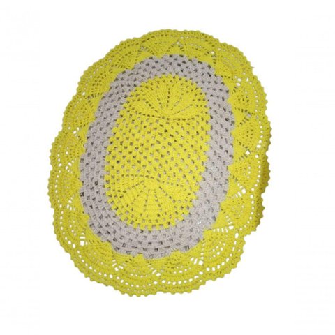 Tapete Crochê Oval Sala Quarto Banheiro Branco Amarelo 75x55