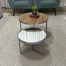 Conjunto Mesa de Centro Redonda Dallas Amadeirado com Espelho - Prata - 2