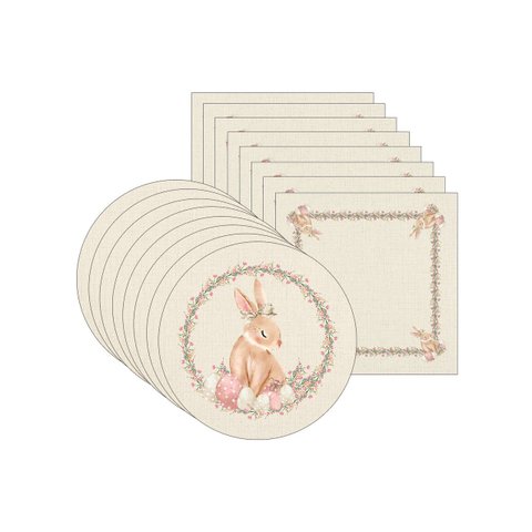 Kit Sousplat + Guardanapo Páscoa Cesta de Ovos Nsw 8 Peças com Base