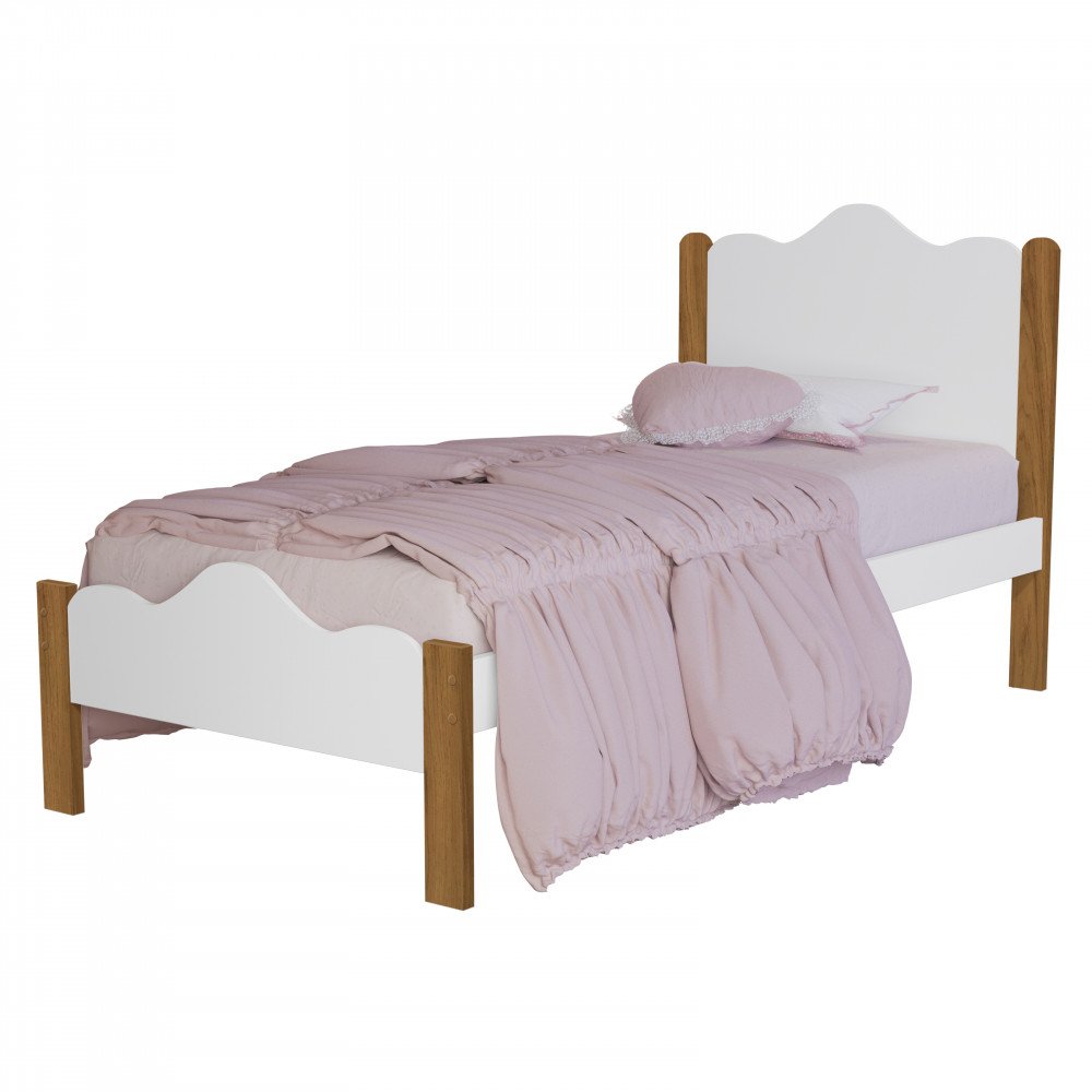 Cama Solteiro Nina Moveis House Branco/Nature - 3